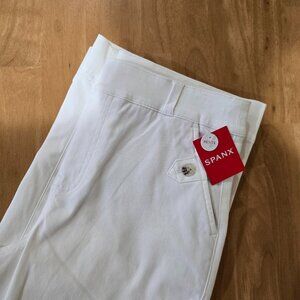 Spanx Stretch Twill Cropped Wide Leg Pants Tummy Panel White Petite Medium NWT